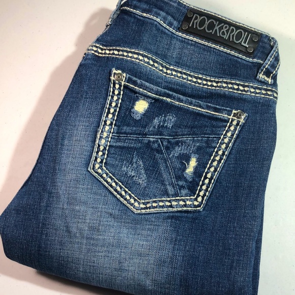 VINTAGE ROCK & ROLL COWGIRL VINTAGE BOOTCUT RIDING JEANS 30x36 🦋